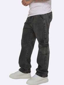 Men's Marbled Cargo Jeans Without Lycra, Drawstring Waist - Black - View 7