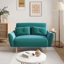 Loveseat Sofa, 47" Velvet Couch For Bedroom, Convertible Wooden Tray & Ergonomic Armrest, For Small Space, Apartment, Living Room, Home Office, Easy Assembly, Green,24327503 - 薄荷綠 - 查看 1