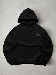 Sudadera con capucha de manga larga con estampado de silueta de montaña, versátil para deportes casuales y viajes, forro térmico para hombre