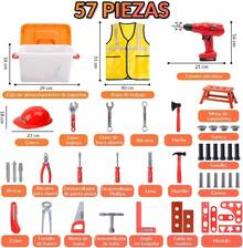 Nasjac Herramientas Juguete para Niños, 57Pcs Juego de Herramientas Niños con Chaleco,Taladro Eléctrico,Casco , Caja de Herramientas Construcción para Juego de Roles, Regalos de Navidad Niño
