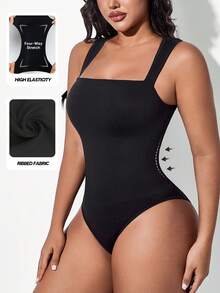 Women's Sexy Ribbed Camisole Crop Top Bodysuit With Square Neckline And Backless Design Black Summer Elegant - Black - View 3