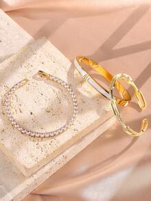 3pcs Fashionable Minimalist Rhinestone Bracelet Chain Bracelet Decorative Set, Suitable For Women's Daily Wear