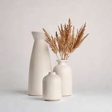 1pc/Set Vase Set - 3 Small Vases For Decor, Modern Bohemian Style Rustic Home Decor, Reeds & Dried Flowers Vase, Creative Stand, Suitable For Table, Bookshelf, Entryway - Retro Morandi Vase Set, Craft Display, TV Cabinet Soft Decor, Beige Vase, Fresh Flower Gift, Birthday Graduation Gift - White - View 5