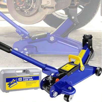  Rigogo Cric voiture 2 tons Low Profile - Cric idraulico per pesi rumorosi per cambio pneumatico e scarico | Pont élévateur pour voiture, fourgon, garage (outil de secours, stable, facile à utiliser, 2T) FLOORJACK-BLUE2-ES