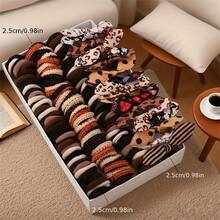 1 Set Of 160PCS Women's Bohemian Hair Accessories - All-In-One Hairpiece Collection, Includes Bunny Ears, Hearts, Flowers, Polka Dots, Stripes, Plaid, Houndstooth, And Solid Styles, Available In Brown, Black, Beige, And Tan - Suitable For All Seasons, Ideal For Daily Wear And Themed Parties (Christmas, Birthdays, Valentine's Day, Easter, New Year) - No Gift Box Included - Perfect Gift For Girls And Women. ,Party ,Ponytail Holders ,Hair Elastics ,Hair Rubber Bands ,Scrunchies ,Hair Rope