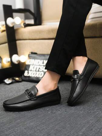 男士时尚商务正装鞋，舒适软底皮鞋，一脚蹬乐福鞋（产品尺码偏小，建议订购大一码）