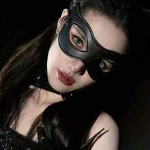 قناع قطة نصف الوجه 1 قطعة من جلد البولي يوريثان الأسود للنساء، قناع تنكري للمهرجانات والمناسبات الخاصة، قناع جوثيك من جلد البولي يوريثان مناسب لتنكر كاتوومان