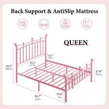 Metal Bed Frame, Metal Platform Bed Frame With Headboard And Footboard, Princess Bed For Girls, Crown Design, No Box Spring Needed, Easy Assembly, White/ Black/ Pink/ Gold, Twin/ Full/ Queen - Hồng - Xem 8