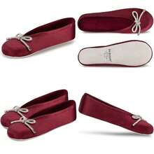 Isotoner Women's Satin Ballerina Slippers With Soft Tie Bow And Suede(MD Chili) - Type1 - View 1