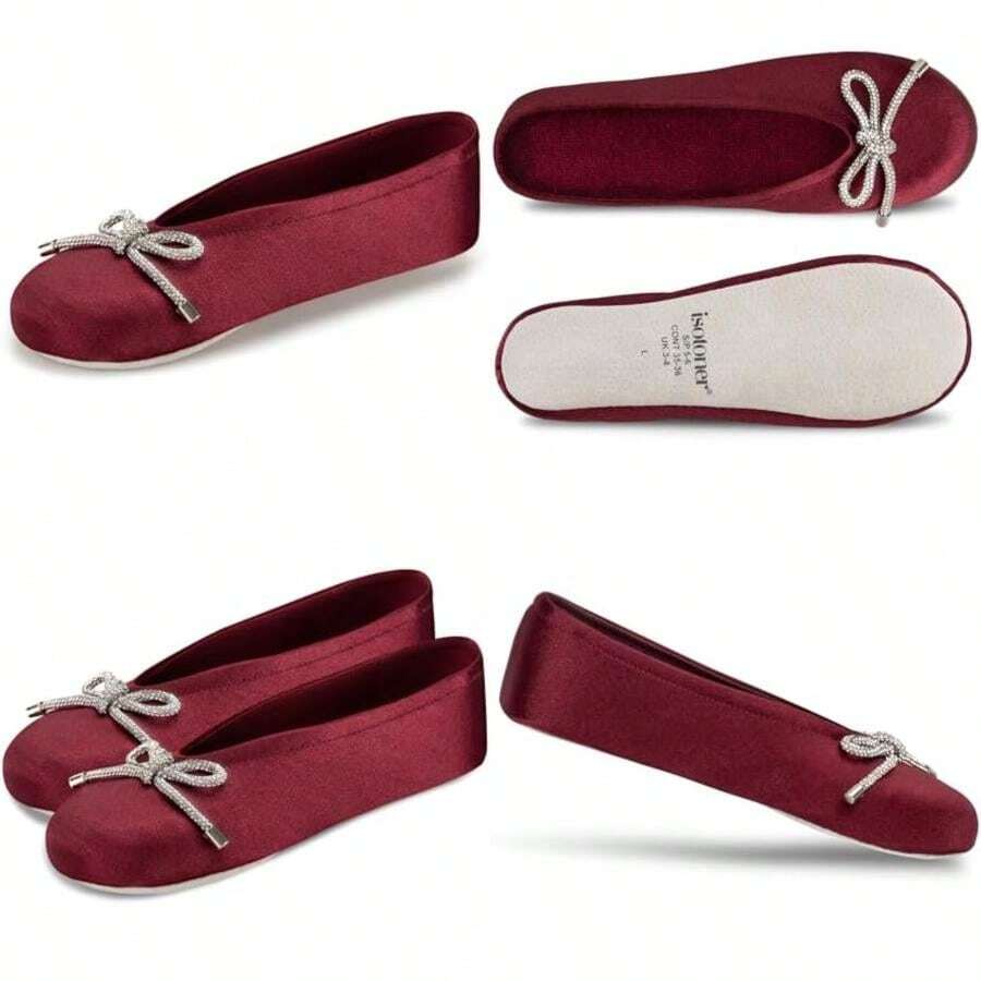 Isotoner Women's Satin Ballerina Slippers With Soft Tie Bow And Suede(MD Chili) - Type1 - View 1