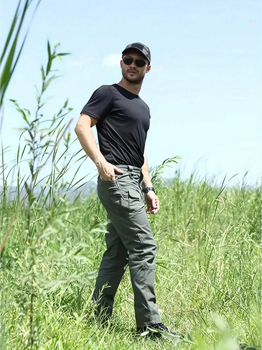 Men's Tactical Multi-Pocket Pants, Casual Waterproof Trousers, IX7 - xanh quân đội - Xem 1