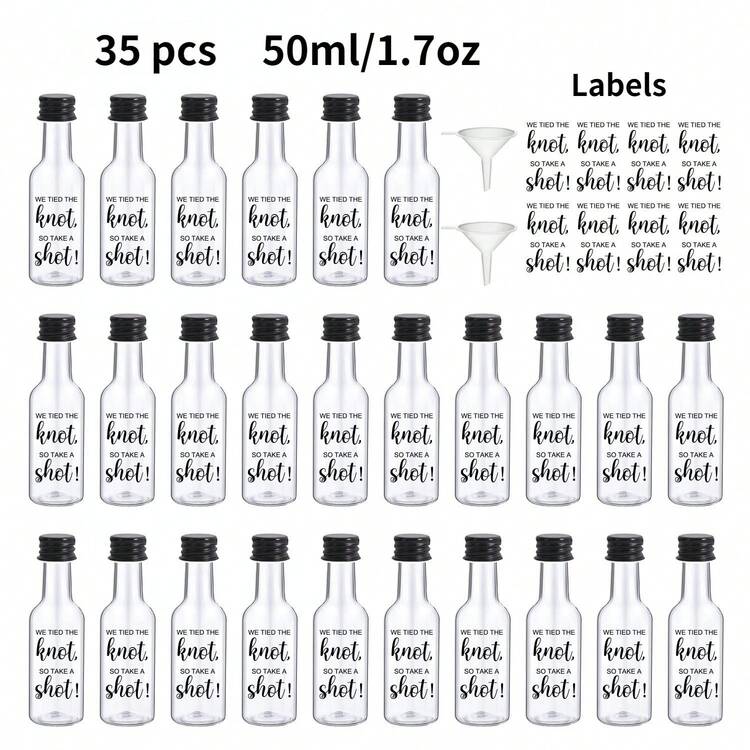 35/3pcs Mini Wedding Wine Bottles, Reusable Plastic Beverage Bottles With Gold, Silver And Black Screw Caps, Comes With "We Got Married, Have A Drink!" Black Labels, Great For Wedding Party, Birthday Gift, Party Essentials, Anniversary, Camping, Outdoor Activities - Transparent - View 10