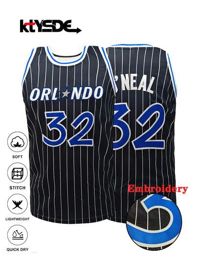 KTYSDE Men's #32 Retro Black Striped Basketball Jersey, Loose Fit Sleeveless Round Neck Tank Top With Print & Embroidery