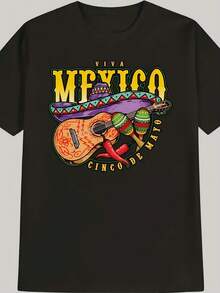 Mexico Cinco De Mayo Graphic T-Shirt, Ajuste regular para disfraces de Halloween y ropa informal: tela suave y elástica para mayor comodidad. - Negro - Ver 1