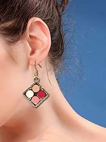 2pcs Lipstick/Eyeshadow Compact Makeup Set & Asymmetric Earrings, Personalized Quirky Earrings, Holiday Gift Jewelry, Suitable For Party, Daily Wear And Theme Events