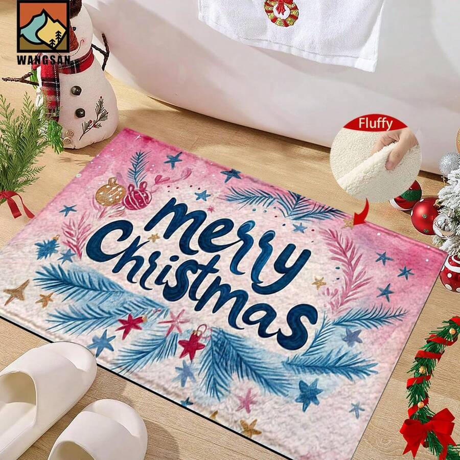 1 pieza/2 piezas Alfombra antideslizante para baño con estampado navideño, material de cachemir sintético, decoración esponjosa adecuada para baños, entradas, cocinas y decoraciones festivas, lavable a máquina, idea de regalo