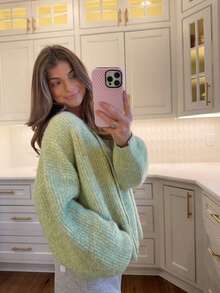 Womens Cardigans Long Sleeve Open Front Knitted Cardigan Button Round Neck Sweater Lightweight Solid Color Jumper - Verde - Ver 3