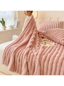 1pc Super Soft Plush Throw Blanket, Shaggy Faux Fur Decorative Blanket For Bedroom, Cozy Flannel Fleece Blanket For Valentine's Day, Christmas, Halloween, Casual Nap, Office Siesta, Home Decor