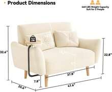 Loveseat Sofa, 47" Velvet Couch For Bedroom, Convertible Wooden Tray & Ergonomic Armrest, For Small Space, Apartment, Living Room, Home Office, Easy Assembly, Beige,24327505 - 米色 - 查看 2