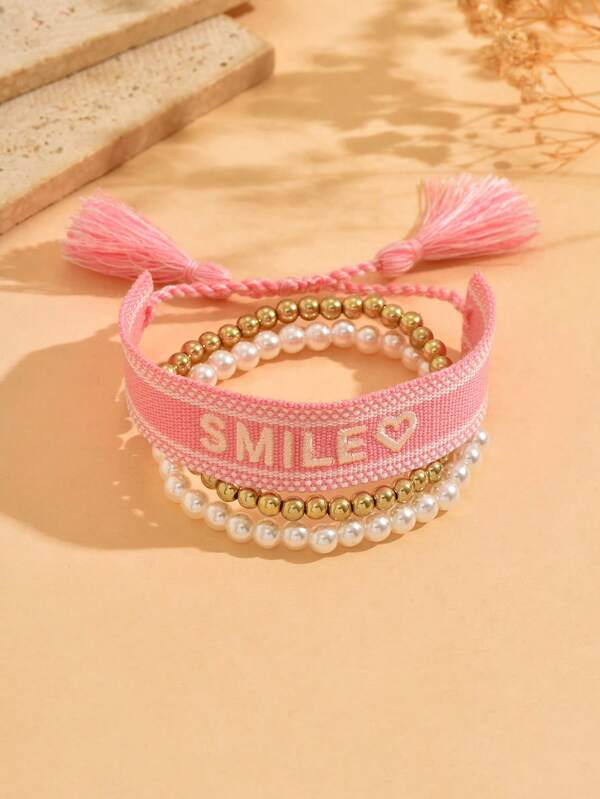 3 قطع/مجموعة أساور خرزية مزينة بالخيوط والخرز المزيف على شكل تجمعات نجمية، مناسبة للارتداء اليومي