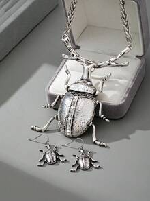 1套復古優雅性感的青銅瓢蟲項鍊耳環套裝，適用於女性節日、生日、約會、舞會、婚禮、假期、購物、日常通勤配飾