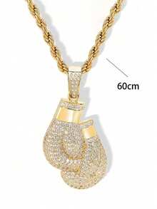 1pc Men's Boxing Glove & Rhinestone Pendant Necklace - Silver - View 5