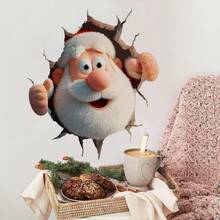 1pc Funny Santa Claus Breakthrough Wall Decal - Removable Self-Adhesive PVC Sticker With Santa'S Face & Cracked Wall Design, Matte Finish For Walls/Glass, Christmas Home Decor, Holiday Party Supplies, Xmas Gifts 2026, Festive Decoration