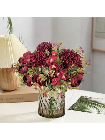 1/80支仿真花丝质茶玫瑰花束菊花塑料植物新娘捧花情人节假植物婚礼装饰DIY花环材料，新娘手拿花装饰配件，婚车装饰，门楣拱门装饰，家居，餐厅，卧室，花瓶装饰，生日派对装饰材料新年礼物