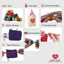 Red Heart Super Saver Super Yarn Stitchers Kit With Bag And Accessories For Knitting Crocheting Crafts And Amigurumi