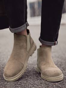 Men's Khaki Retro Chelsea Boots, Comfortable Wear-Resistant Non-Slip Suede Mid-Calf Boots, Suitable For Outdoor, Business, Office, Walking, Casual Wear In Autumn - Khaki - View 6