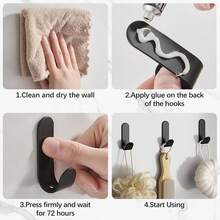 خطاف معدني لاصق على شكل حرف J، 5 قطع، خطاف جداري من الفولاذ المقاوم للصدأ، خطاف لاصق مناسب للقبعات والمعاطف والمناشف والحقائب، اكسسوارات ديكور المنزل - الأسود - مشاهدة 8