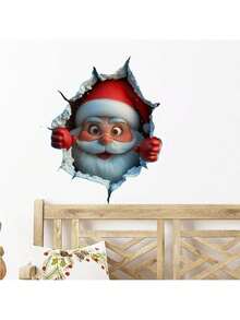 随机发货圣诞节创意卡通圣诞老人破碎墙壁装饰墙贴适用于客厅、卧室
