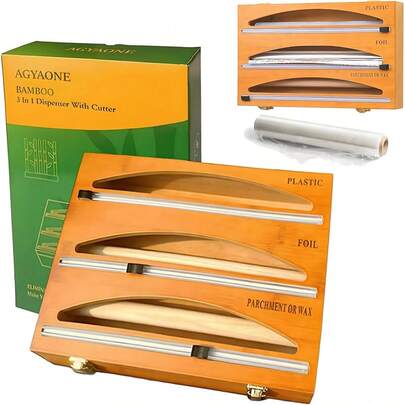 EKEJLI Dispensador de Papel de Aluminio, dispensador de Envoltura 3 en 1 con Cortador,Envoltura de plástico Dispensador de Cera de Papel de Aluminio para cajón de Cocina/Montaje en Pared