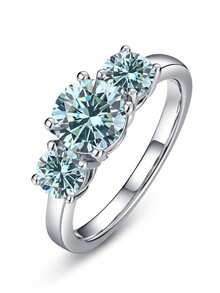 1pc 925 Sterling Silver 2ct Moissanite Ring, Jewelry For Women, Suitable For Daily Wear, Parties, Dates, VVS1 Clarity, Perfect Round Cut, With GRA Certificate And Gift Box