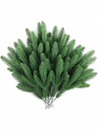 10 件人造松枝、人造绿茎、塑料圣诞装饰 - DIY 节日配件（绿色）