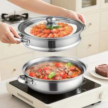 EZIFY 28cm Wide Steamer, Suitable For Steaming And Boiling, Durable 2/3 Layer Stainless Steel Pot, Stainless Steel Pot Perfectly Suitable For Making Soups, Healthy Meals, Home Cooking, Compatible With Gas And Induction Cooktops, Steamer, Multi-Functional Cooking Utensil, Wide-Mouth Cooking Utensil, Long-Lasting Material, Multi-Functional Pot, Cooking Enthusiast, Home Kitchen - 3層 - 查看 3