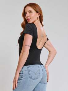 Kit 3 / Kit 2 Backless Blouses With Open Back And Lined Bust - 赤陶和黑色 - 查看 7