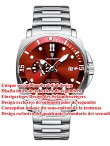 POEDAGAR 男士不锈钢日期防水夜光石英表，带旋转表圈和小秒针表盘设计，高端绅士腕表，适合商务场合，男士礼品 - 紅色 - 查看 11