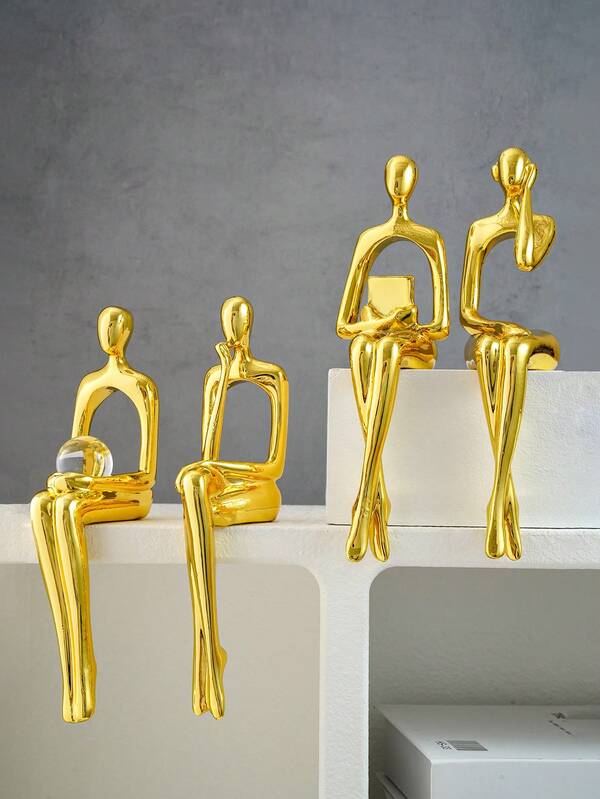 1pc Creative Gold-Plated Little Golden Man Home Decor Figurine, Party/Holiday Home Decoration Item, Metallic Glossy Finish, Suitable For All Seasons