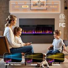 72'' Ultra-Thin Electric Fireplace In-Wall Recessed And Wall Mounted Fireplace Heater,Linear Fireplace With Multicolor Flame,Timer,Low Noise,750/1500W,Touch Screen & Remote Control, With Plug - Black(72in) - View 3