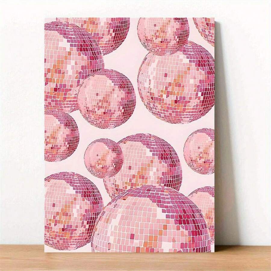 Festive Pink Disco Ball Canvas Poster: Retro Aesthetics, Fashion Gifts, And Creative Home Decor - Unframed - Multicolor - View 1