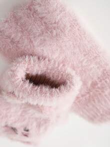 1 Pair Autumn/Winter Unisex Faux Fur Flip-Top Gloves, Cartoon Animal Design, Thick & Warm, Suitable For Riding, Writing, Half-Finger