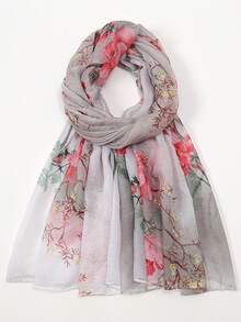 1pc Floral Print Casual Polyester Chiffon Scarf, Suitable For Spring, Summer, Autumn And Winter For Dress