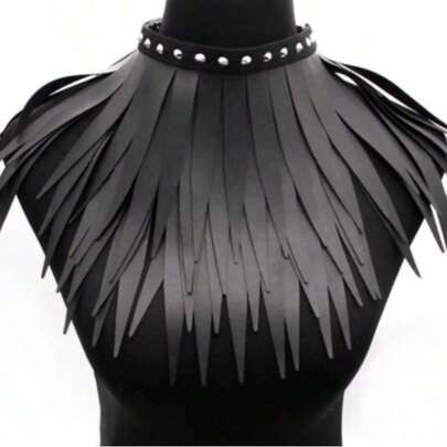 1 chiếc vòng cổ choker da tua rua phong cách Gothic, phụ kiện đeo cổ dự tiệc hóa trang, trang điểm, dây chuyền đeo cổ cá tính cho hộp đêm.