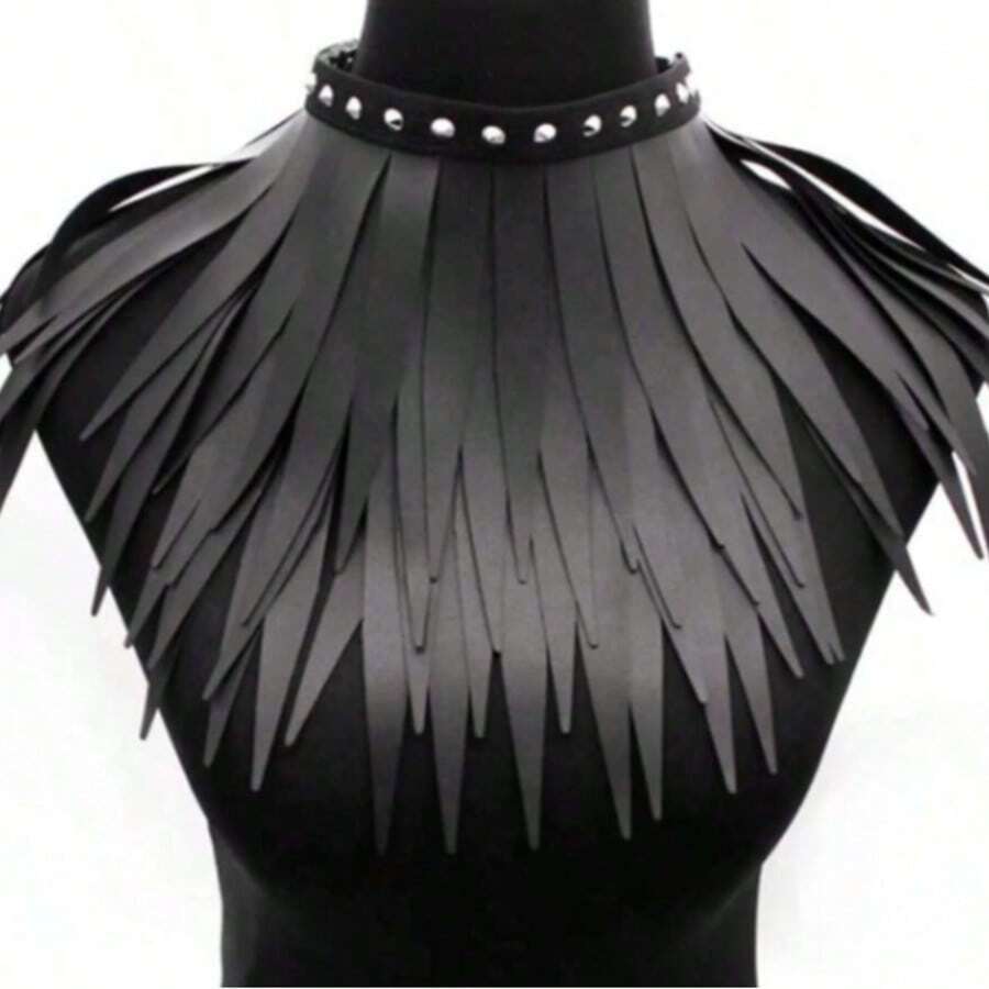 قلادة طوق من الجلد بشرابات بطراز جوثيك، طوق لحفلة تنكرية في عيد الهالوين أو حفلات التنكر، سلسلة رقبة لارتدائها في النوادي الليلية