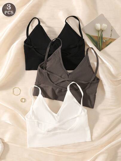 3pcs/Set Women's Criss-Cross Backless Wireless Bra