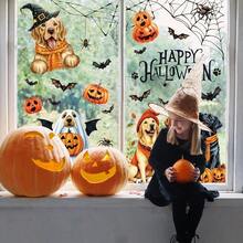 9 Sheets Halloween Dog Window Clings Ghost Pumpkin Bat Window Stickers Double-Sided Glass Decals For Home Classroom Office Party Decoration