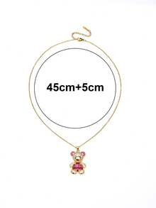 1pc Fashionable Elegant Cute Copper Inlaid Zirconia Bear Pendant Necklace, Jewelry For Women, Suitable For Daily Wear And Party/Holiday Style, Valentine's Day Couple Gift