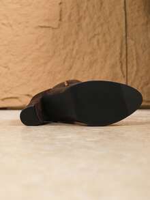 Women's Autumn/Winter New Stylish Brown Chunky Heel Tall Boots, Over-The-Knee, Pointed Toe, Side Zipper, Riding Boots For Petite - Brown - View 4