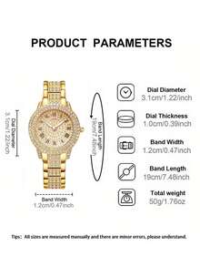 5pcs Ladies Watch Gift Box Set, Gold Roman Steel Bracelet Watch + Square Ring Set, Daily Casual And Versatile, Suitable As A Ladies' Holiday Gift - Gold - View 2